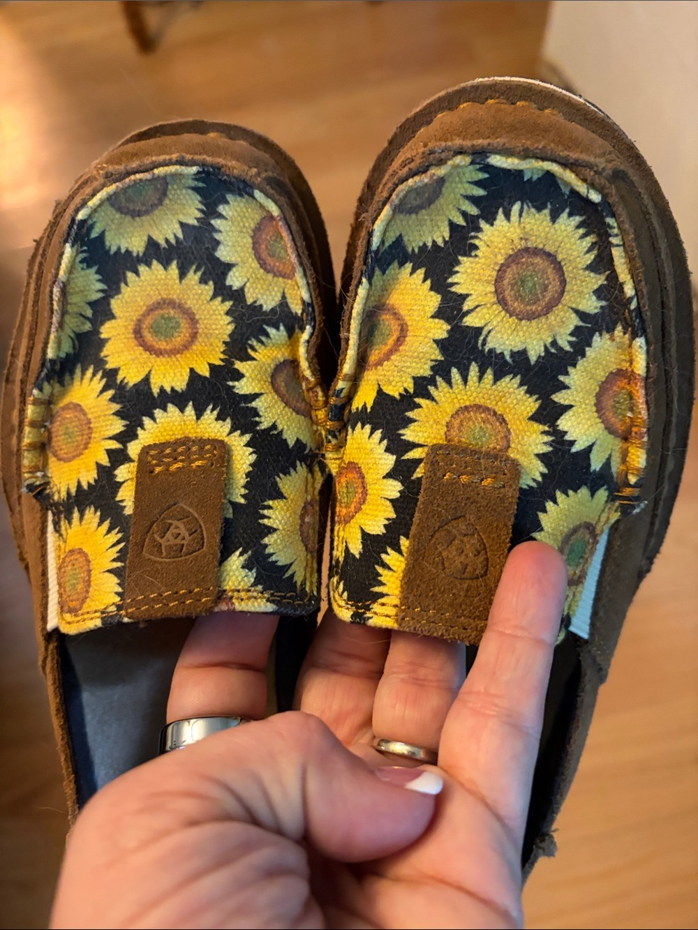 Ariat Brown Moccasins with Yellow Sunflower Print - Picture 2 of 6